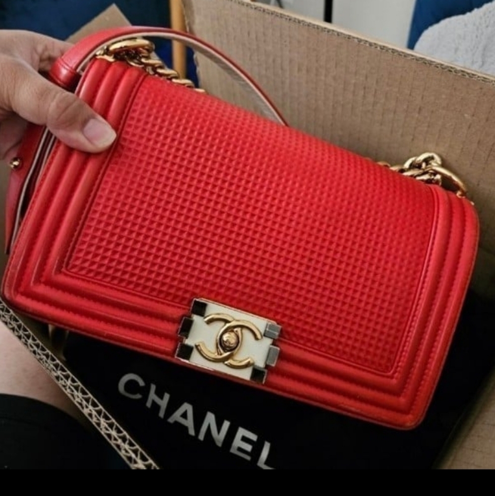 Chanel Boy Cube Red Medium Lambskin